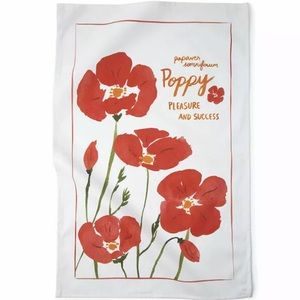 August Poppy Birth Tea Towel Linen Dishcloth Print